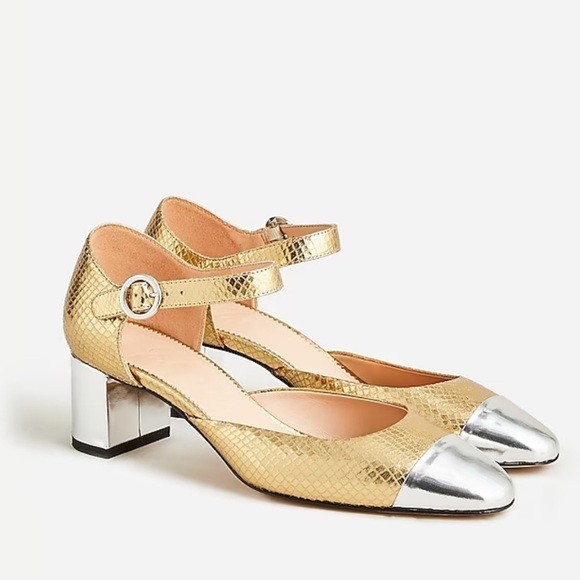 J crew Millie ankle-strap heels in snake-embossed Italian leather - Picture 1 of 6